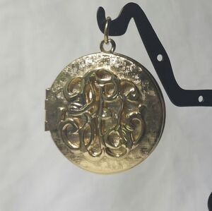Gold Tone Monogram Filigree Locket Pendant